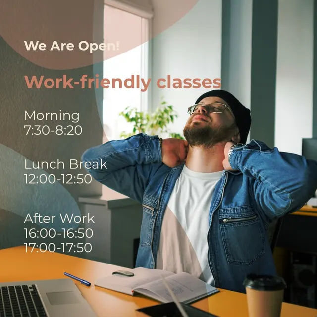 Do you have time for training or relax after 5pm?
Discover our classes before, during or after workt
